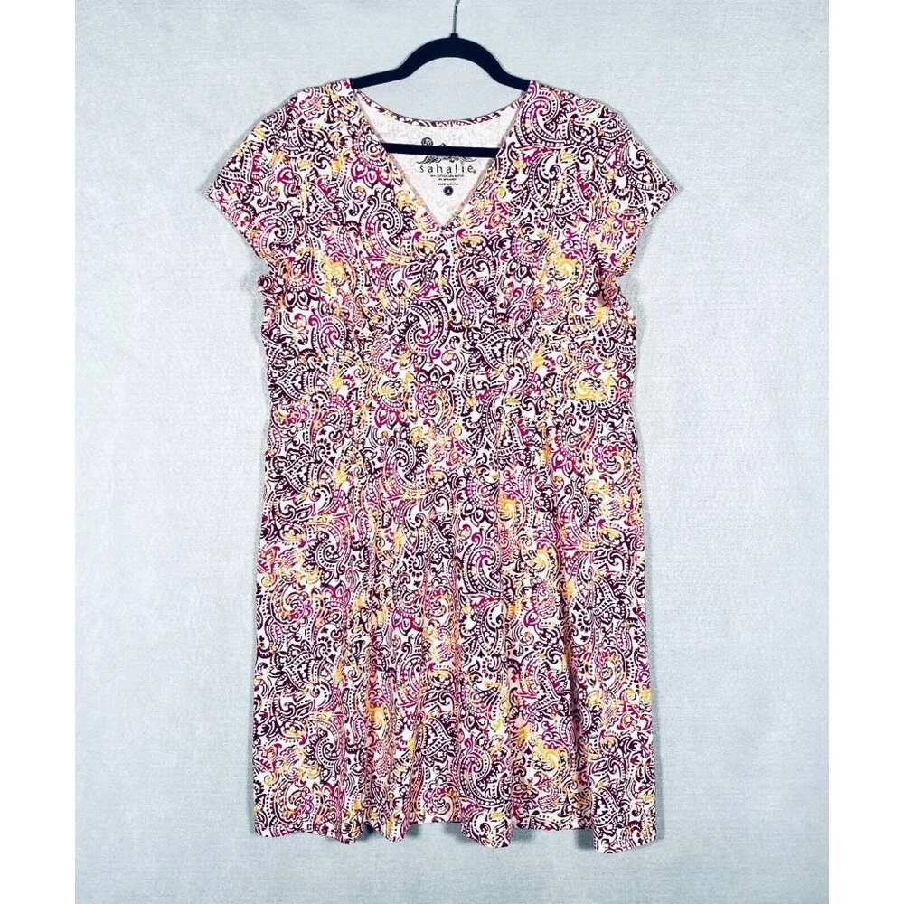 Sahalie Dress XL Multicolor Cotton Blend Paisley Midi